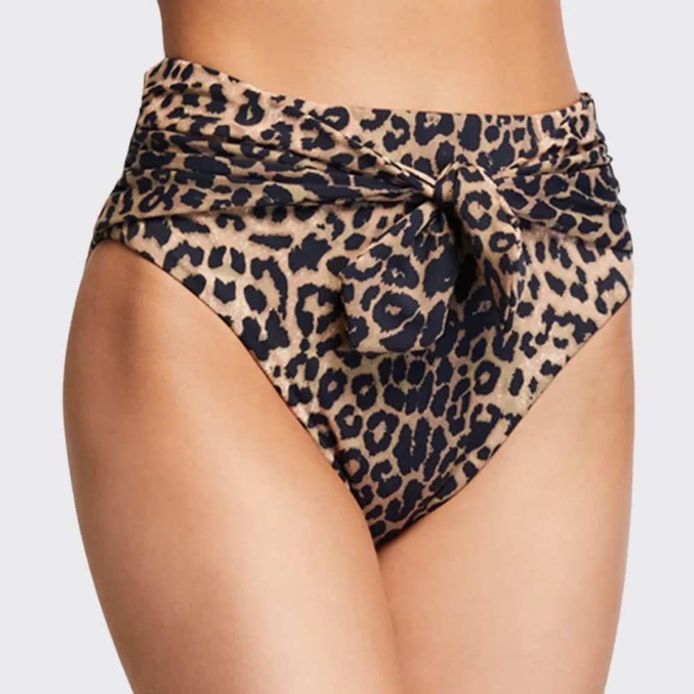Veronica Beard Animal Print Azoia High Waist Tie-Front Bikini Bottom XL EUC